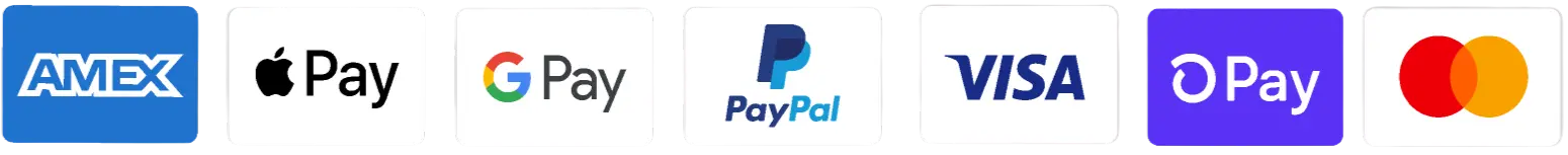 American Express, Apple Pay, Google Pay, PayPal, Visa, Shop Pay e Mastercard